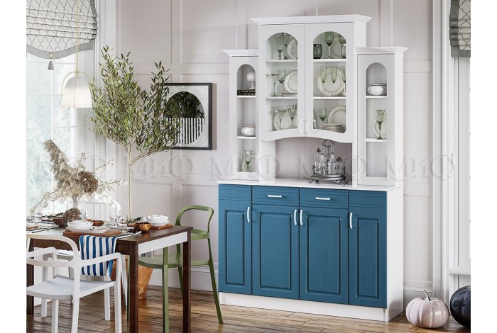 Буфет Констанция 4-х створчатый джинс - белый матовый