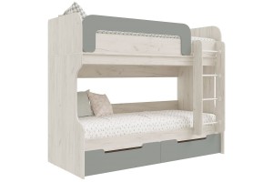 Кровать двухъярусная "Юниор-4" (дуб крафт белый - шарли бриз)