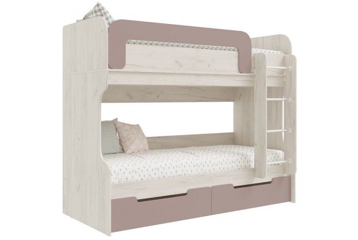 Кровать двухъярусная Юниор-4 дуб крафт белый - шарли Pink