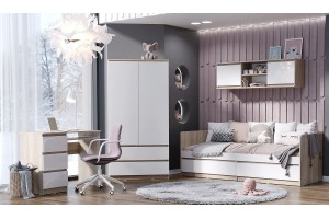 Детская модульная комната "Челси" вариант 3 (дуб сонома - белый глянец холодный)