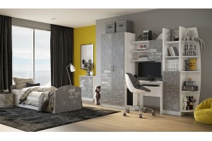 Кровать "Юниор-2 Лофт" (белый  - бетон светлый)