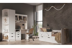 Детская модульная комната "Юниор-4" вариант 1 (дуб крафт белый - шарли белый)