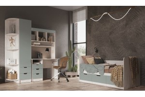 Детская модульная комната "Юниор-4" вариант 1 (дуб крафт белый - шарли бриз)