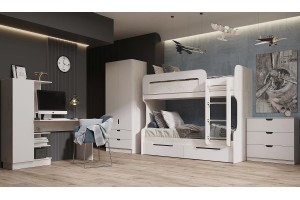 Детская модульная комната "Юниор-4" вариант 2 (дуб крафт белый - шарли белый)