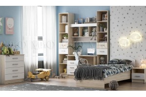 Детская модульная комната "Мартина" вариант 3 (дуб сонома - белый глянец)