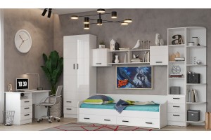 Детская модульная комната "Вега NEW (Нэнси)" (белый глянец холодный)