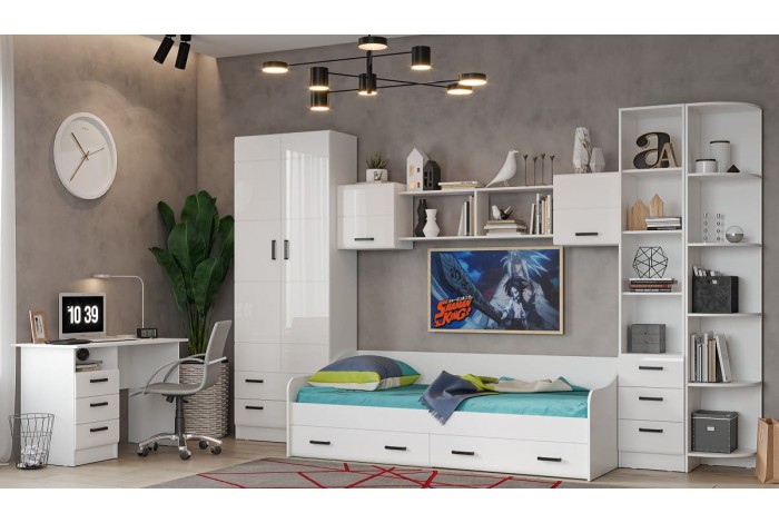 Кровать Вега NEW (Нэнси) с выдвижными ящиками белый глянец холодный