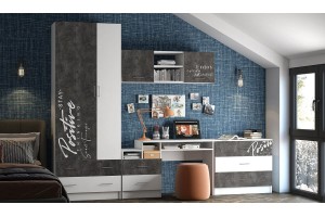 Детская модульная комната "Вега New Позитив" (белый - бетон темный)