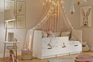 Кровать "Юниор-4" 1,6*0,8 (дуб крафт белый - шарли белый)