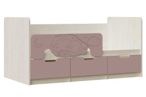 Кровать "Юниор-4" 1,6*0,8 (дуб крафт белый - шарли Pink)