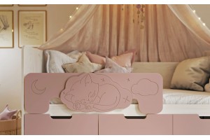 Кровать "Юниор-4" 1,6*0,8 (дуб крафт белый - шарли Pink)