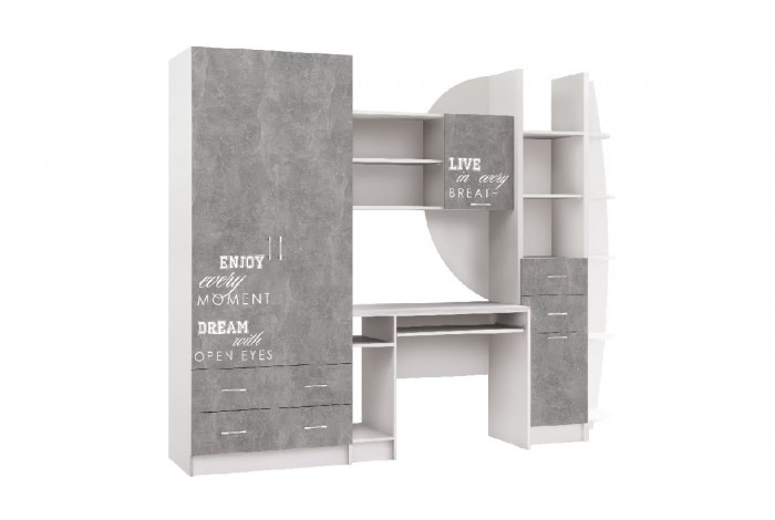 Детская комната Юниор-2 Лофт белый - бетон светлый