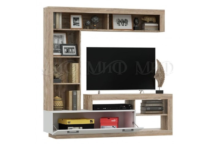 Гостиная Ангара со шкафом дуб сонома - белый глянец