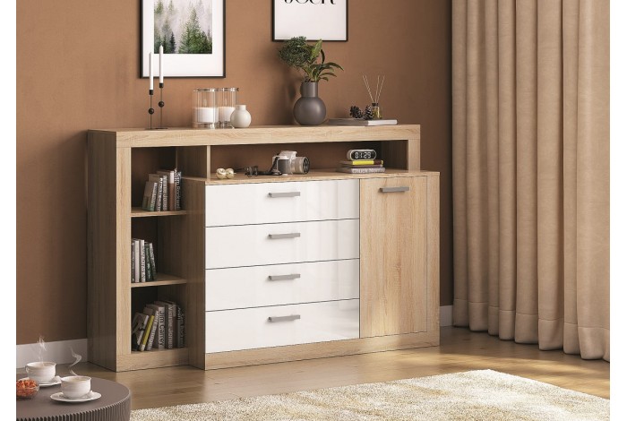 Гостиная Ангара с пеналом дуб сонома - белый глянец