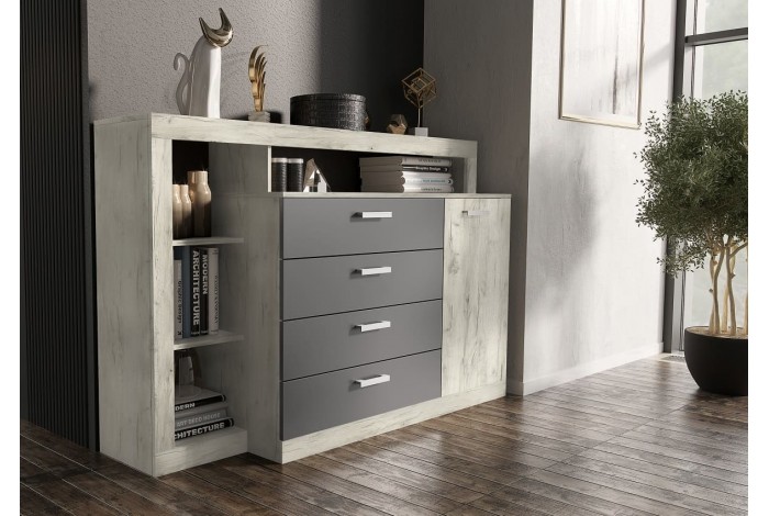 Гостиная центральная часть Ангара дуб крафт белый - графит