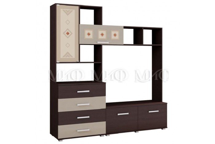 Гостиная Белла с 3-х створчатым шкафом дуб беленый - венге