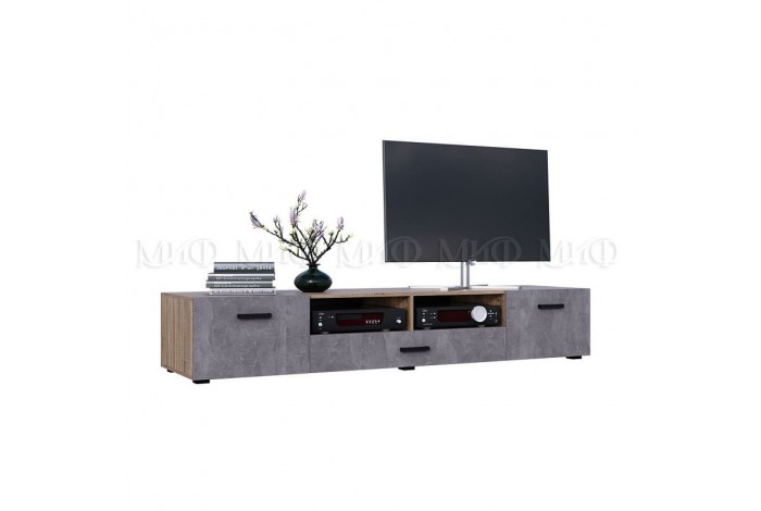 Тумба под ТВ 2дв+1ящ Нэнси бетон светлый - дуб сонома
