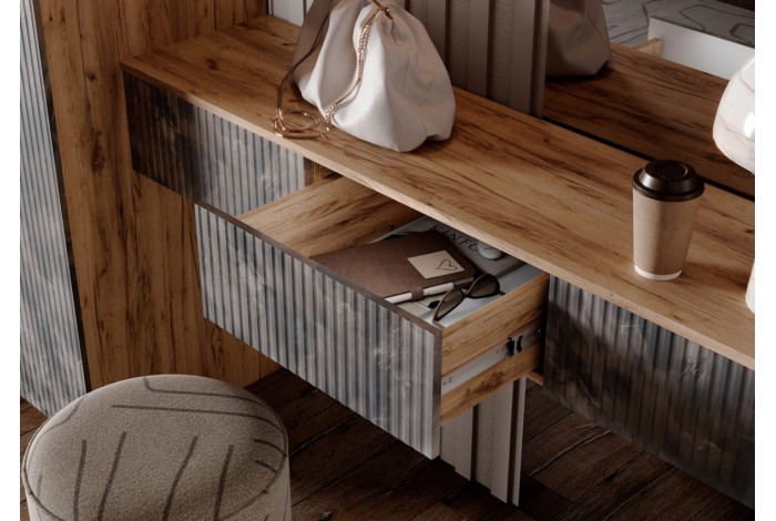 Набор Марвэл в прихожую Шкаф 2-х ств и Полка косметическая Мальта Грей - Дуб Крафт Золотой