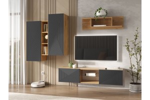 Гостиная "Флэш-1" (Дуб Крафт золотой - Браш Графит)