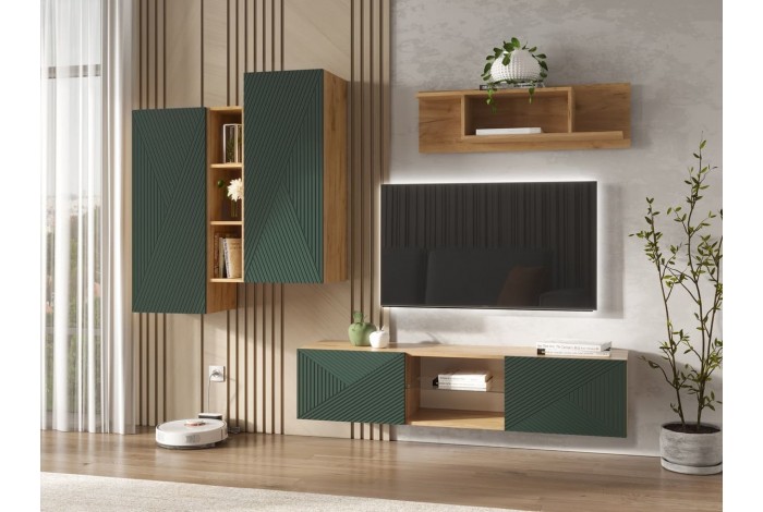 Тумба под ТВ Флэш подвесная Дуб Крафт золотой - Браш Мени Грин