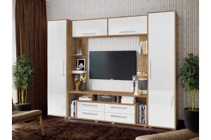 Гостиная "Гармония" (белый глянец холодный - дуб крафт золотой)