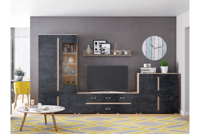 Гостиная Ким-1 бетон графит - дуб сонома