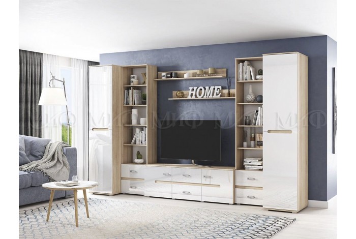 Гостиная Ким-2 белый глянец - дуб сонома