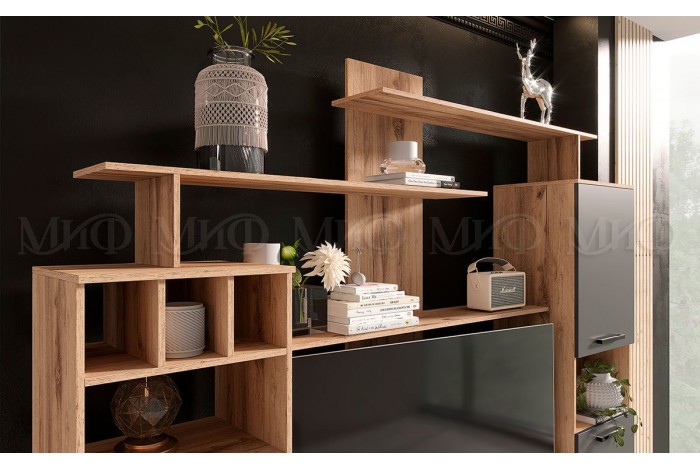 Гостиная Мини-2 графит - дуб крафт золотой