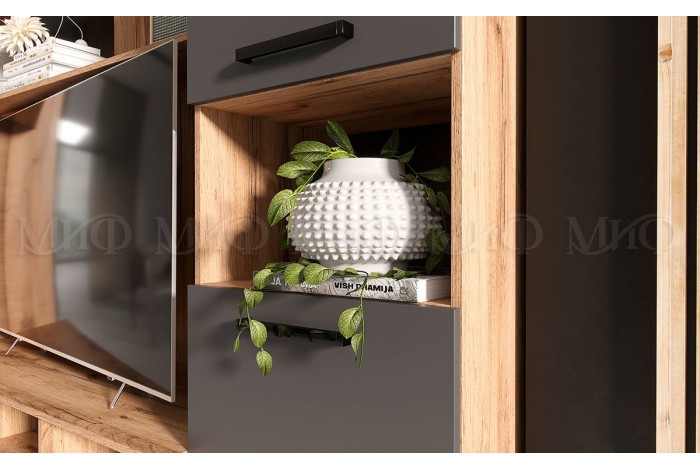 Гостиная Мини-2 графит - дуб крафт золотой