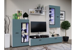 Гостиная "Нэнси-3" с подсветкой увеличенный размер (белый - браш блю)