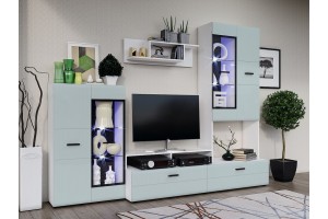 Гостиная "Нэнси-3" с подсветкой увеличенный размер (белый - браш деним блю)