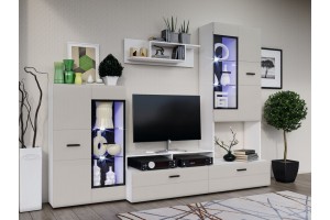 Гостиная "Нэнси-3" с подсветкой увеличенный размер (белый - браш лайт грей)