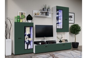 Гостиная "Нэнси-3" с подсветкой увеличенный размер (белый - браш мени грин)