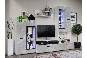 Гостиная "Нэнси-3" с подсветкой увеличенный размер (белый - мрамор глянец)