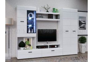 Гостиная "Нэнси-4" с подсветкой увеличенный размер (белый - белый глянец)