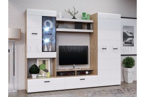 Гостиная "Нэнси-4" с подсветкой увеличенный размер (дуб сонома - белый глянец)