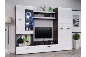 Гостиная "Нэнси-4" с подсветкой увеличенный размер (венге - белый глянец)