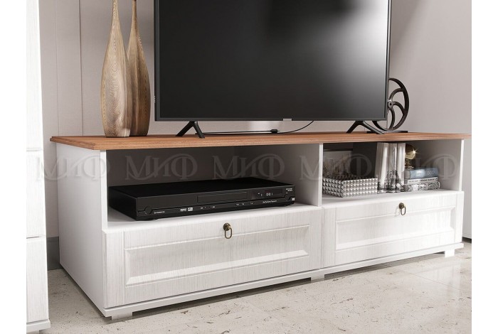 Тумба под ТВ Валенсия белый - орех - белый матовый