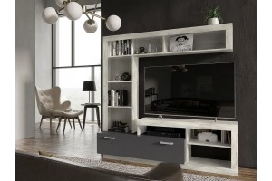 Гостиная "Ангара" центральная секция (дуб крафт белый - графит)