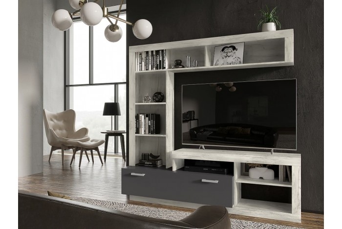 Гостиная центральная часть Ангара дуб крафт белый - графит