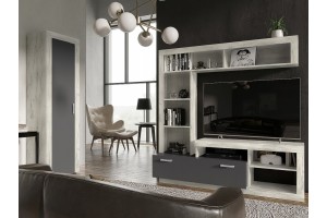 Гостиная "Ангара" с пеналом (дуб крафт белый - графит)