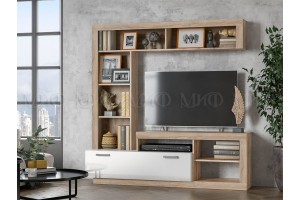 Гостиная "Ангара" центральная секция (дуб сонома - белый глянец)