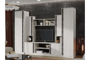 Гостиная "Атлантида-5" (дуб крафт белый - бетон темный)