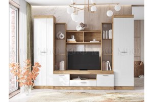 Гостиная "Атлантида-6" (дуб крафт золотой - белый глянец)