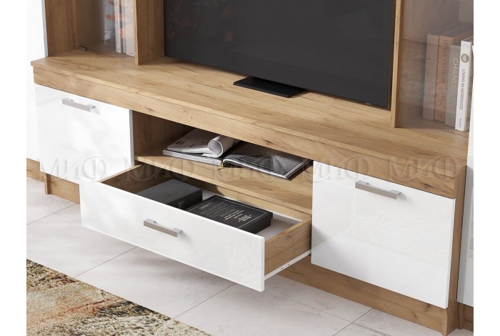 Гостиная Атлантида-6 дуб крафт золотой - белый глянец