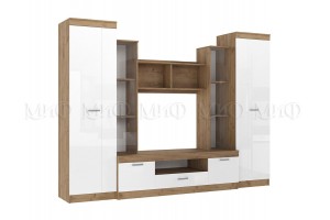 Гостиная "Атлантида-6" (дуб крафт золотой - белый глянец)