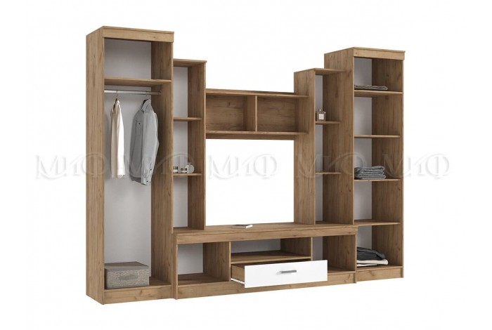 Гостиная Атлантида-6 дуб крафт золотой - белый глянец