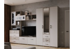 Гостиная "Белла" с 3-х створчатым шкафом (дуб крафт серый - кашемир)