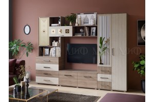 Гостиная "Белла" с 2-х створчатым шкафом (ясень шимо светлый - ясень шимо темный)