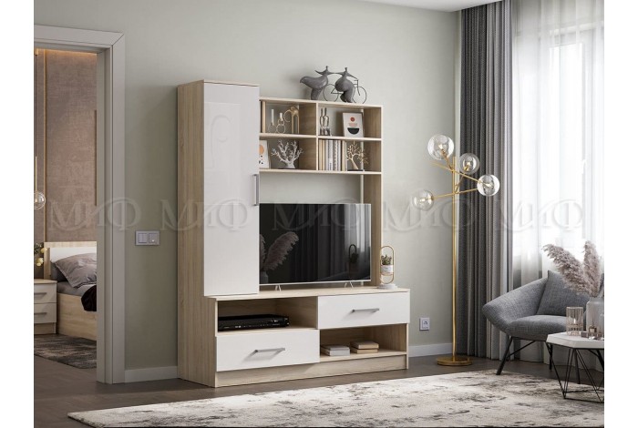 Гостиная Мартина центральная секция белый глянец - дуб сонома